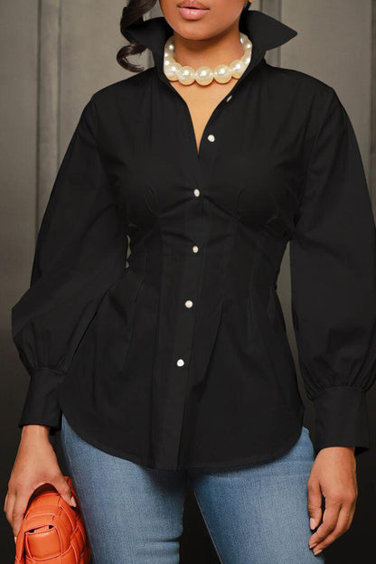 Collar Button Long Sleeve Blouse