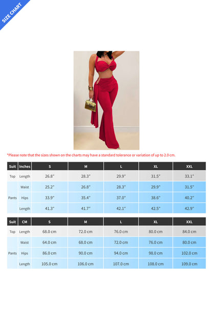 Twist-Front Halter Top & Drape Flare Pant Set