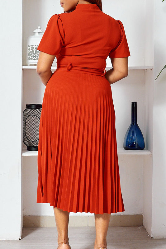 Short Sleeve V-Neck Pleated Slim Waist Dress