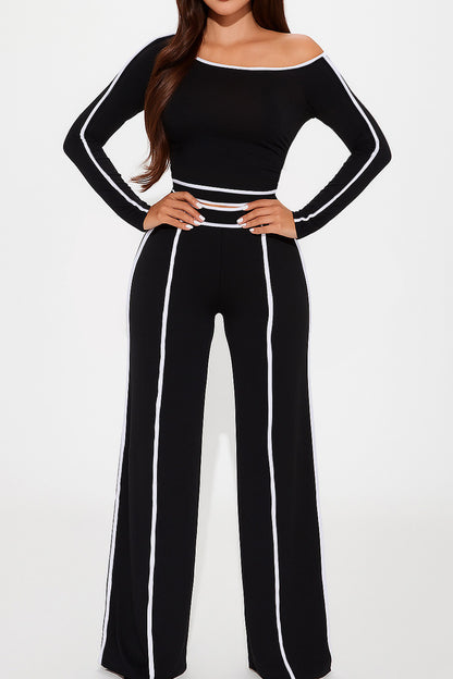 One Shoulder Top and Wide Leg Pants Set