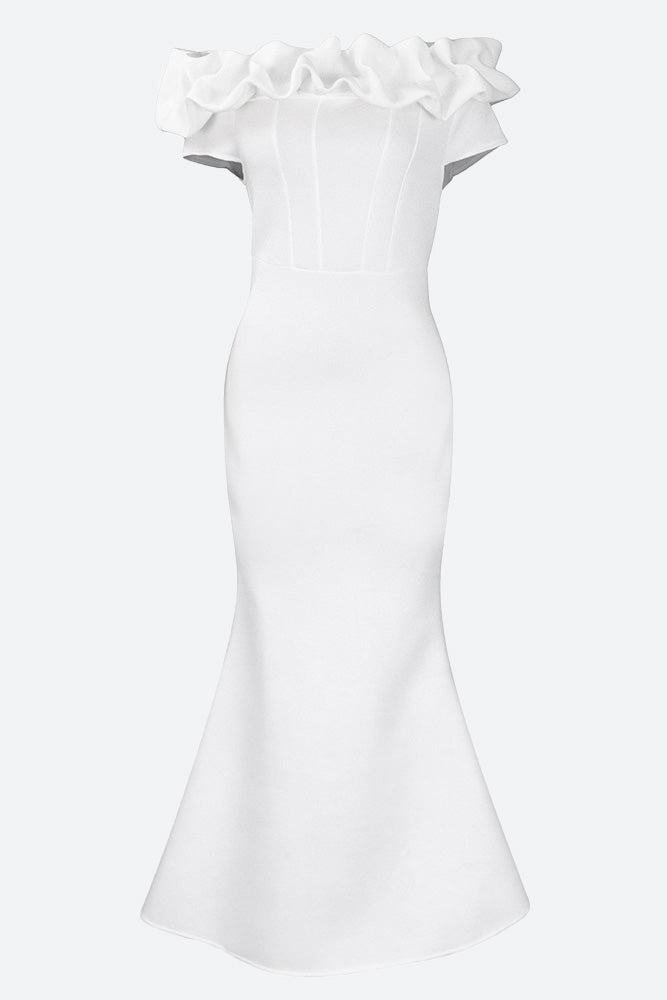 Solid Ruffle Collar Mermaid Dress