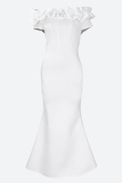 Solid Ruffle Collar Mermaid Dress