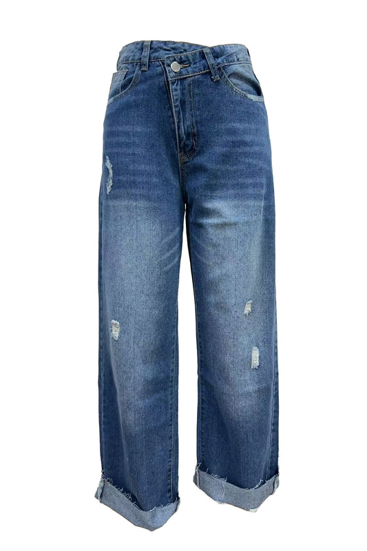 Asymmetrical Criss-Cross High-Rise Straight Jeans