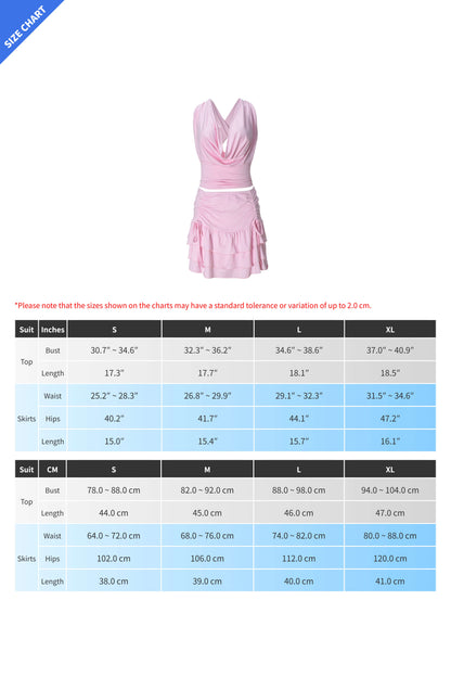 Cowl Neck Halter Ruffle Skirt Set