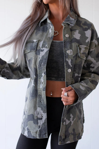 Oversized Camo Print Utility Jacket