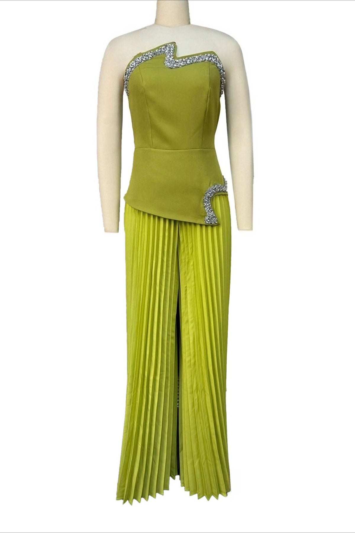 Strapless Rhinestone Top & Pleated Pants Set