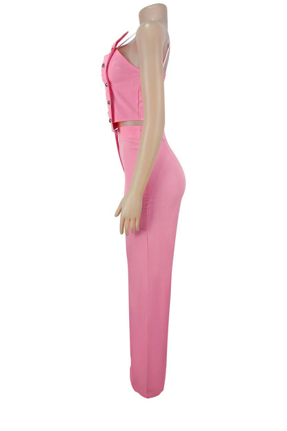 Asymmetrical Button Cami Pant Set