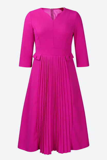 Elegant Solid Pleated Dress
