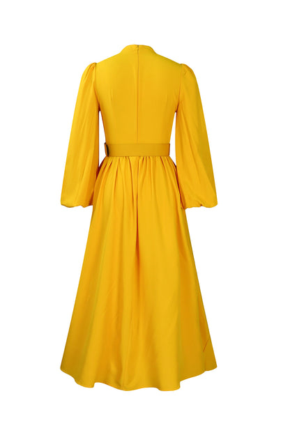 High Neck Puff Sleeve Evening Large Hem Dresses