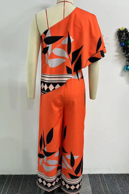 Printed Irregular Wide-leg Jumpsuit