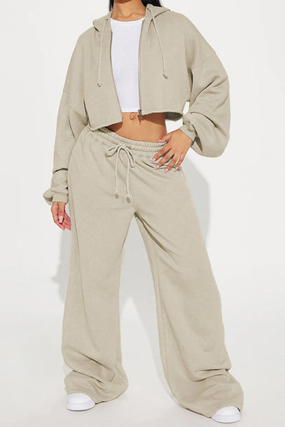 Cropped Zip Hoodie & Wide Leg Sweatpants Set