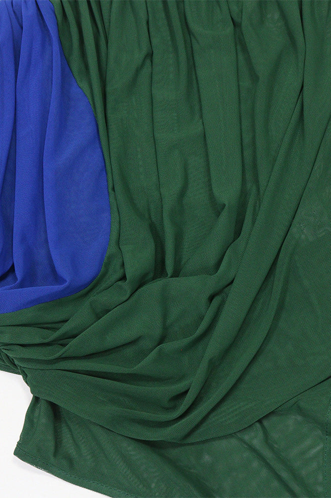 Color Block Ruched Mesh Pant Set