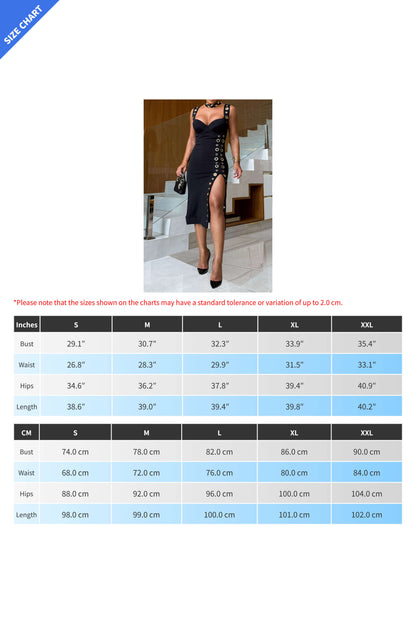 Grommet-Detail Corset Midi Dress with High Slit