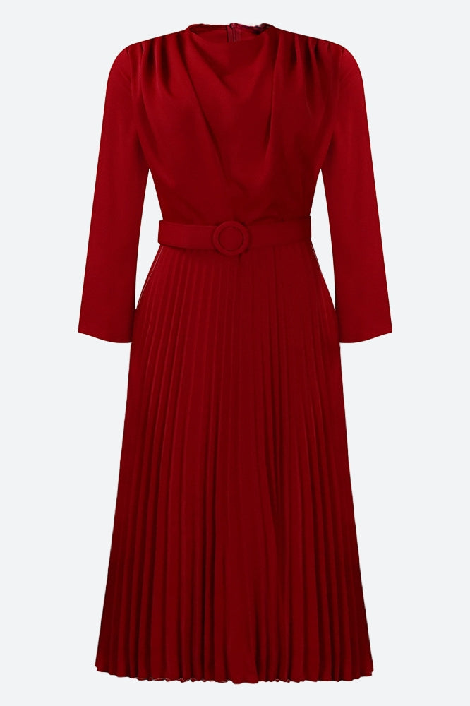 Elegant Pleated Career Solid Dress