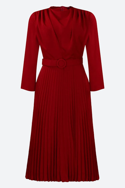 Elegant Pleated Career Solid Dress