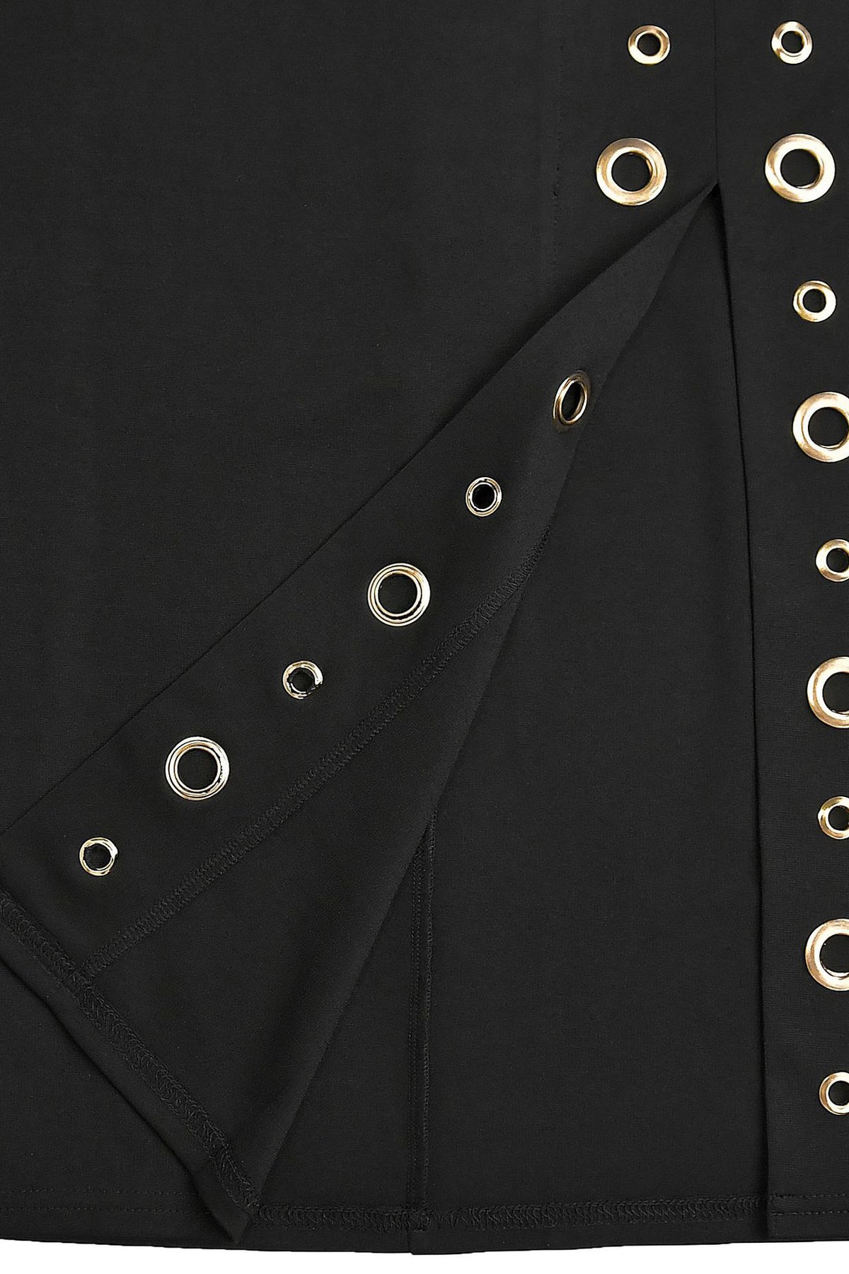 Grommet-Detail Corset Midi Dress with High Slit