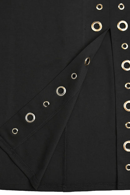 Grommet-Detail Corset Midi Dress with High Slit