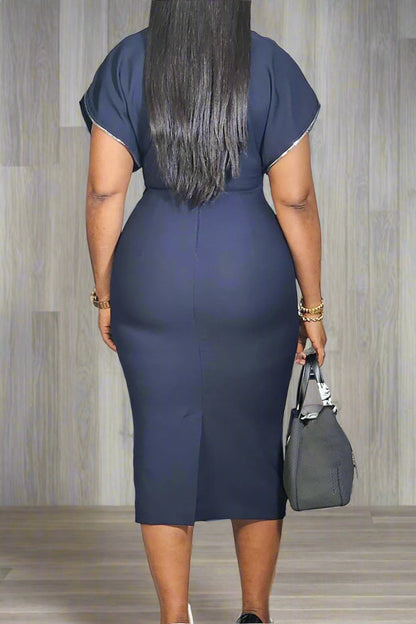 Round Neck Short Sleeve Bodycon Midi Dress