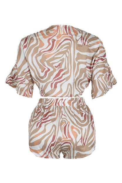 Printed Batwing Sleeve Loose Two-Piece Set