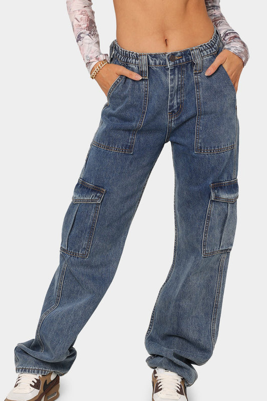 High Waist Street Loose Cargo Pockets Jeans