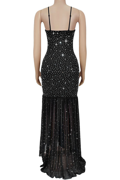 Rhinestone Strap Slit Bodycon Dress
