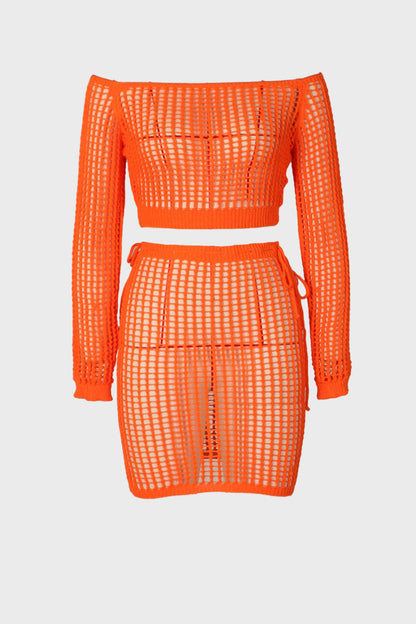 High Stretch Crochet Hollow Slim Skirt Set