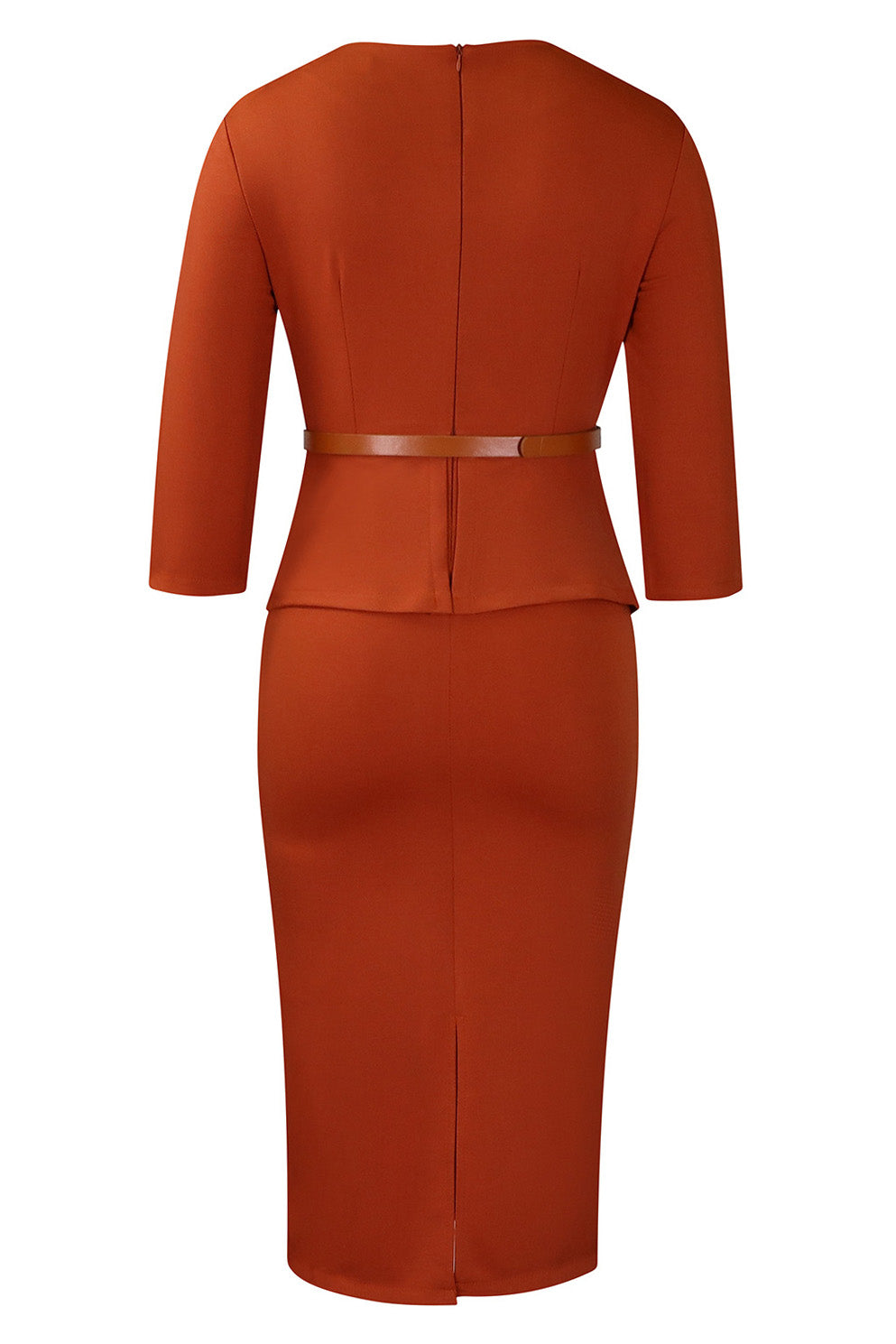 3/4 Sleeve Belted Sheath Work Dress