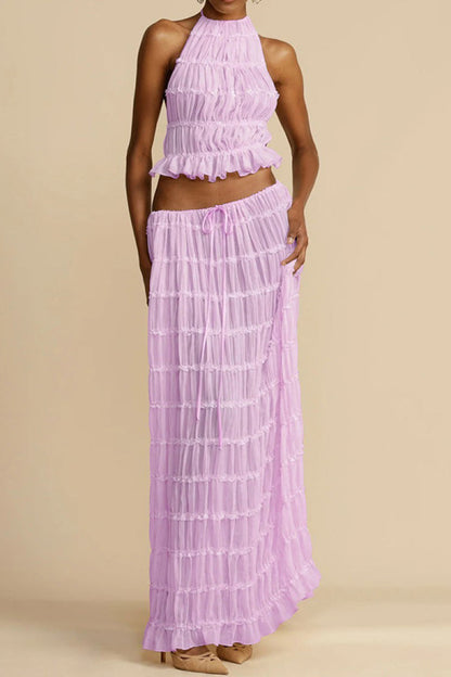Summer Backless Ruched Dress Set