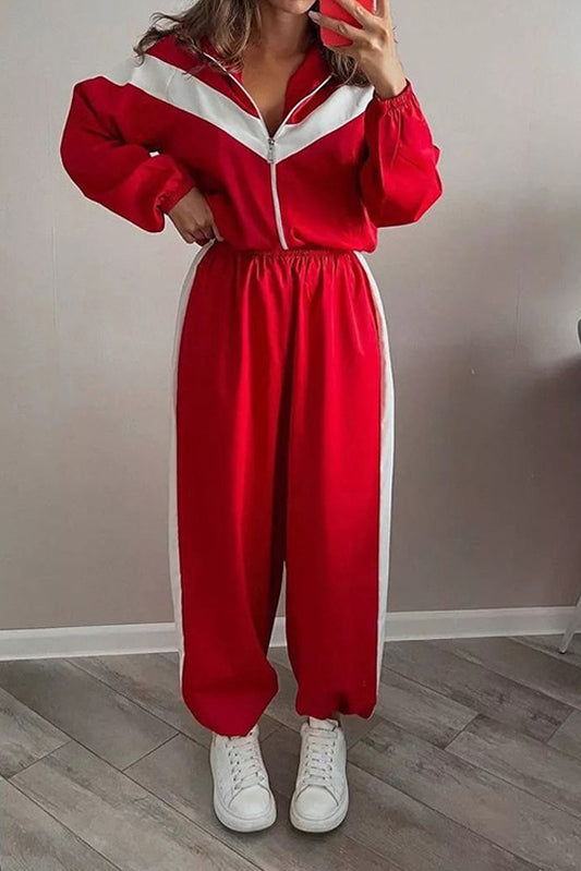 Colorblock Zip Jacket Wide Leg Pants Set