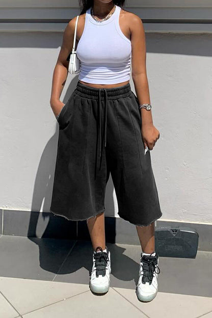 Vintage Wash Raw Hem Baggy Sweat Shorts