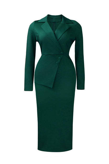 Asymmetrical Peplum Blazer Midi Dress