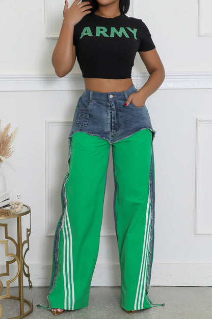 Striped Denim Jogger Pants