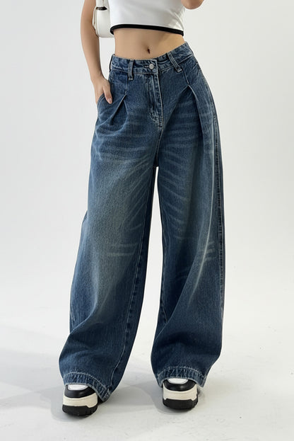 Plus Size Baggy Folded Wide Leg Jeans