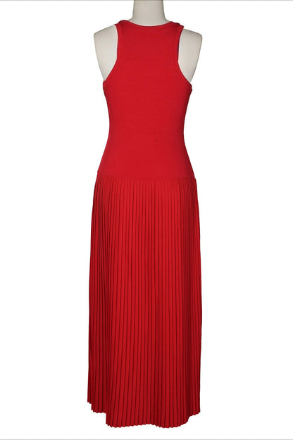 Sporty Contrast-Stripe Pleated Maxi Dress