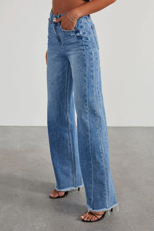 Raw Hem Wide Leg Jeans