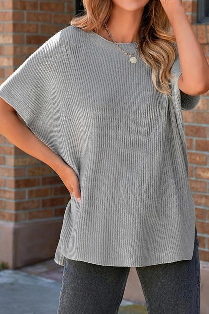 Short Sleeve Side Slit Oversized Sweater