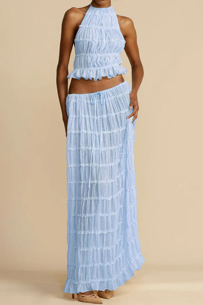 Summer Backless Ruched Dress Set