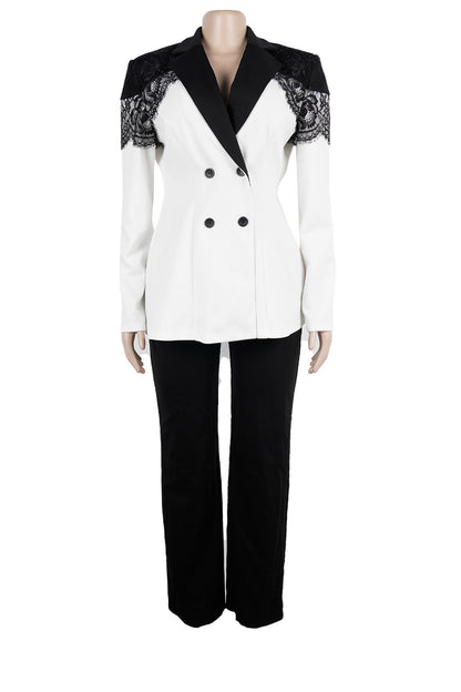 Lace Panel Slim Fit Blazer & Pants Set