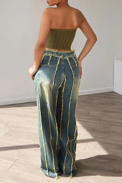 Vintage Wash Seam Straight Leg Jeans