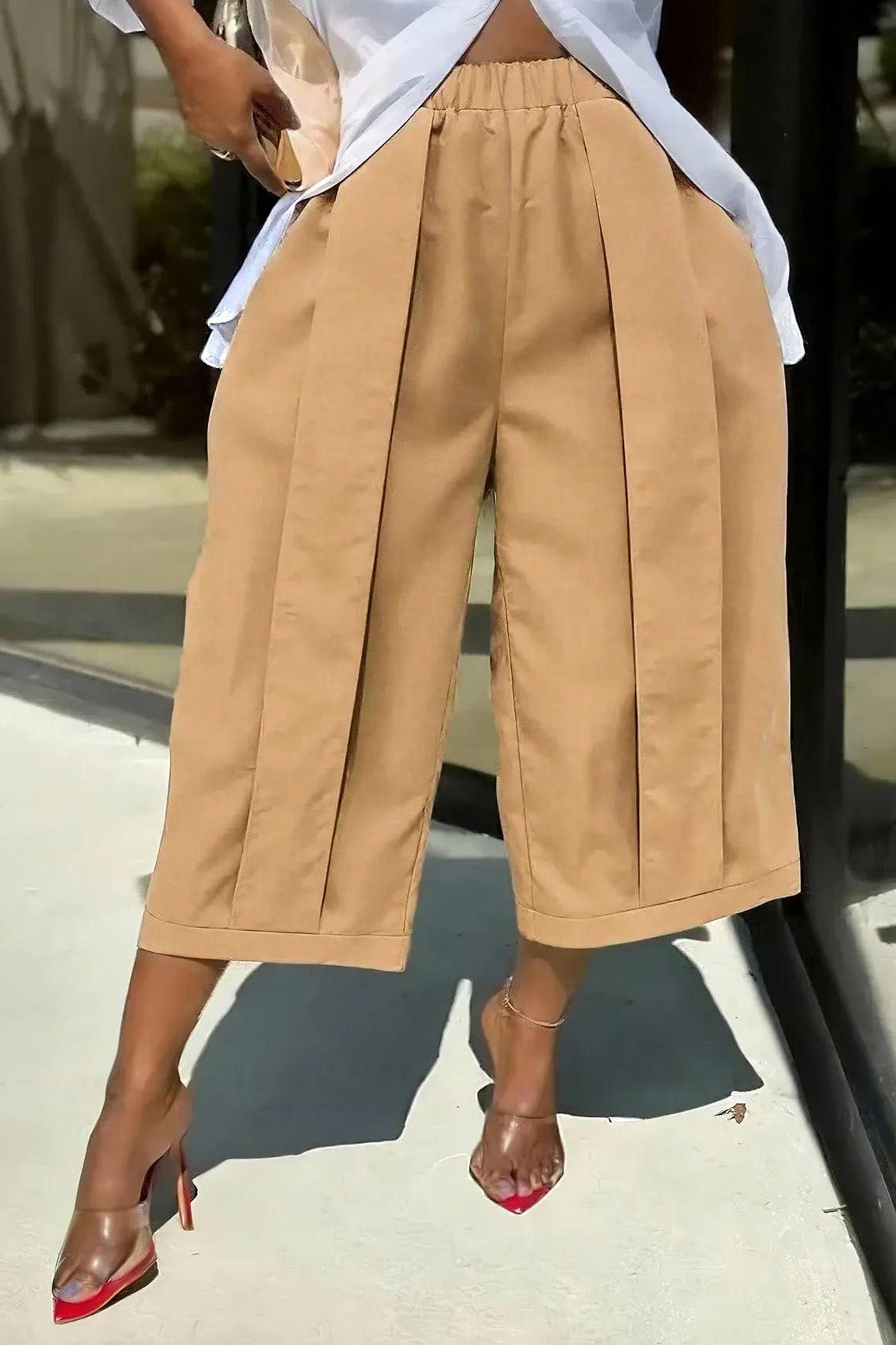 High Waist Pleated Wide Leg Culottes