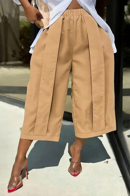High Waist Pleated Wide Leg Culottes