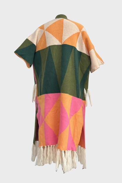 Tassel Color Block Open Front Cardigan