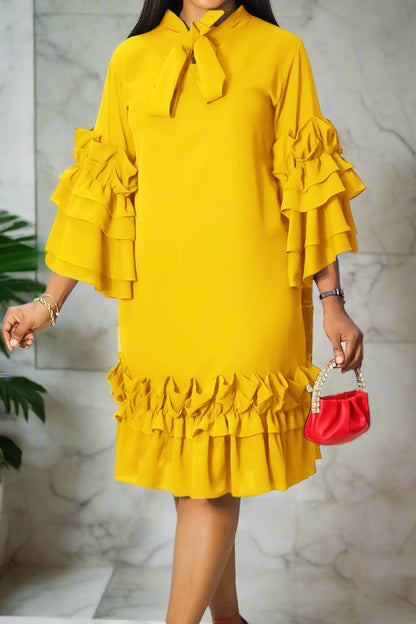 Ruffle Hem Flare Sleeve Maxi Dress