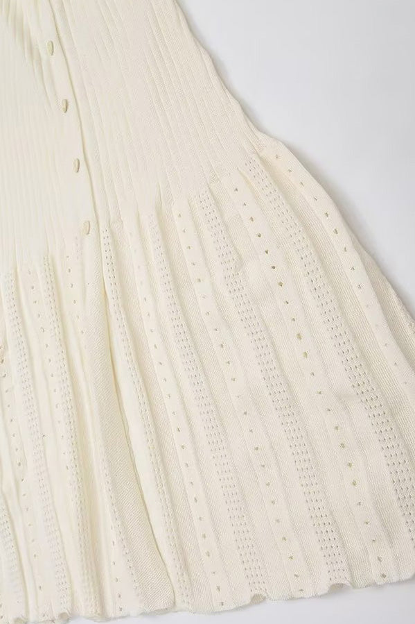 Collared Buttoned Short Sleeve Knit Midi Dress