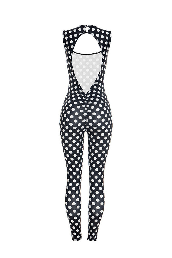 Sleeveless Polka Dot Bodycon Jumpsuit