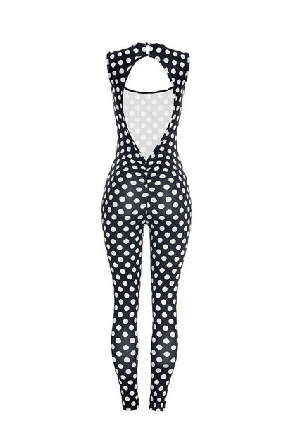 Sleeveless Polka Dot Bodycon Jumpsuit