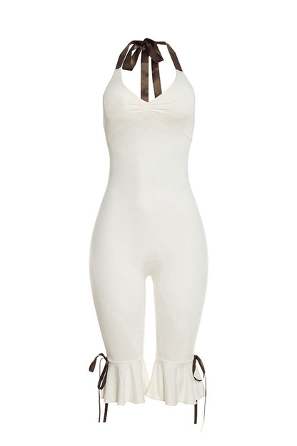 Contrast Halter Ruffle Hem Jumpsuit