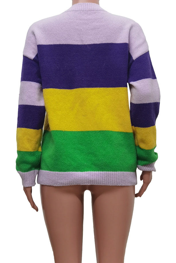 Mardi Gras Color Block Sweater