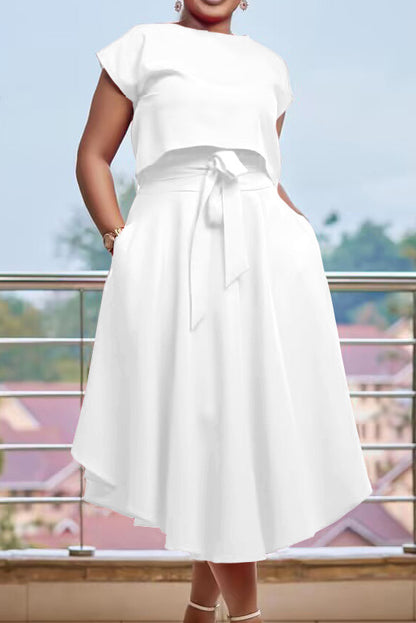 Solid Top & A-Line Midi Skirt