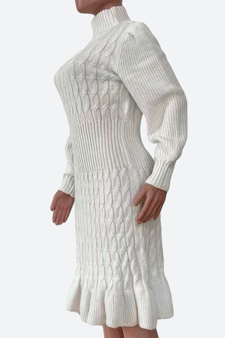 Ruffled Knitted Turtleneck Dresses